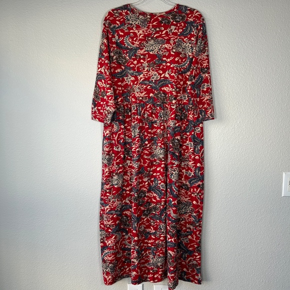 Ulla Popken size 16/18 midi dress Shaped A-line fit 3/4 sleeve red floral cotton - Picture 6 of 10